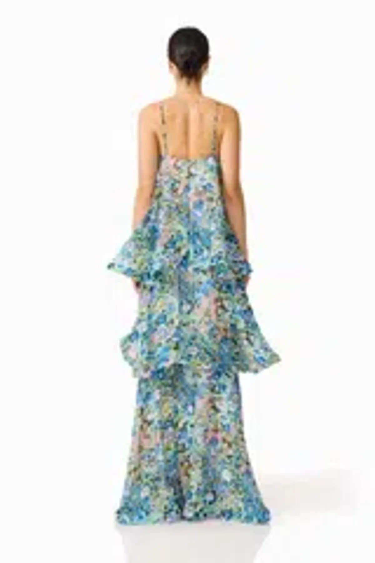 Elliatt Armani Tiered Maxi Dress In Blue Floral Size M - Image 1