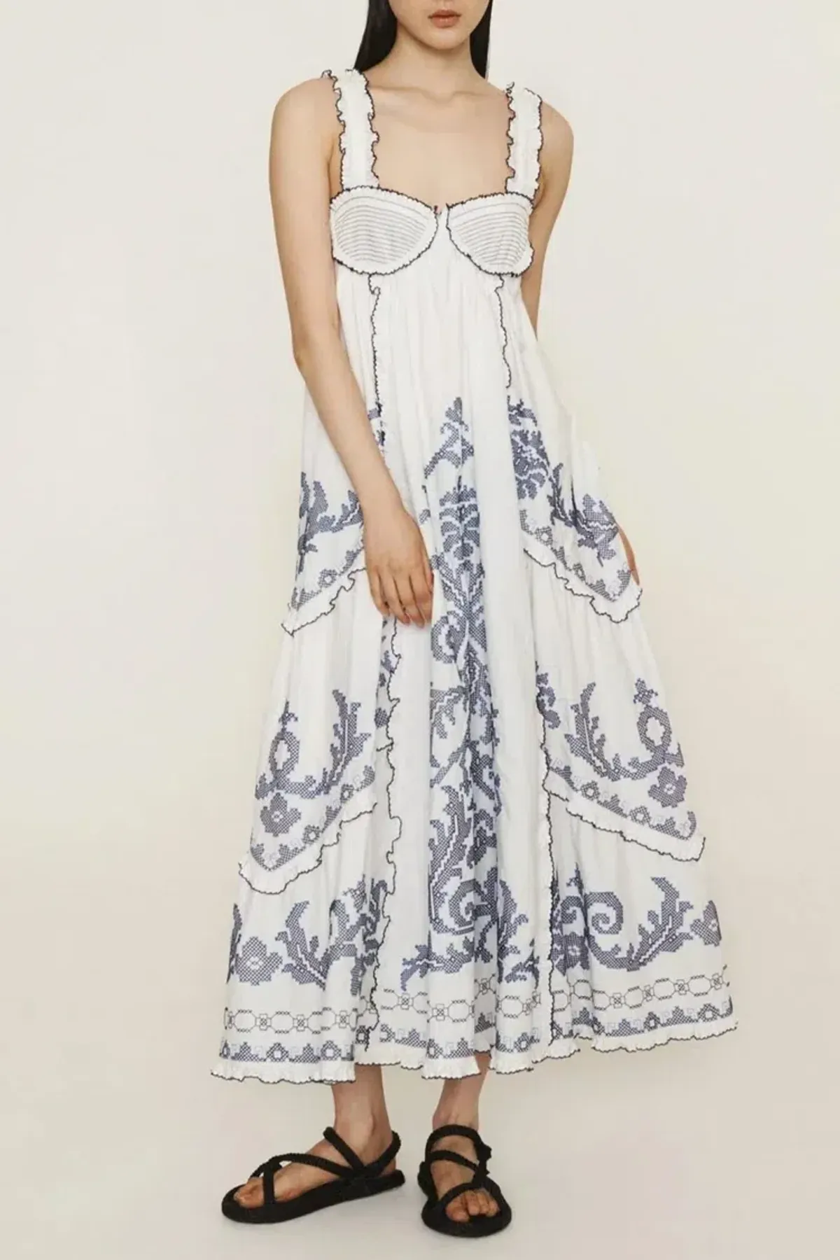 Alemais Hazel smocked embroidered midi dress size 14 - Image 1