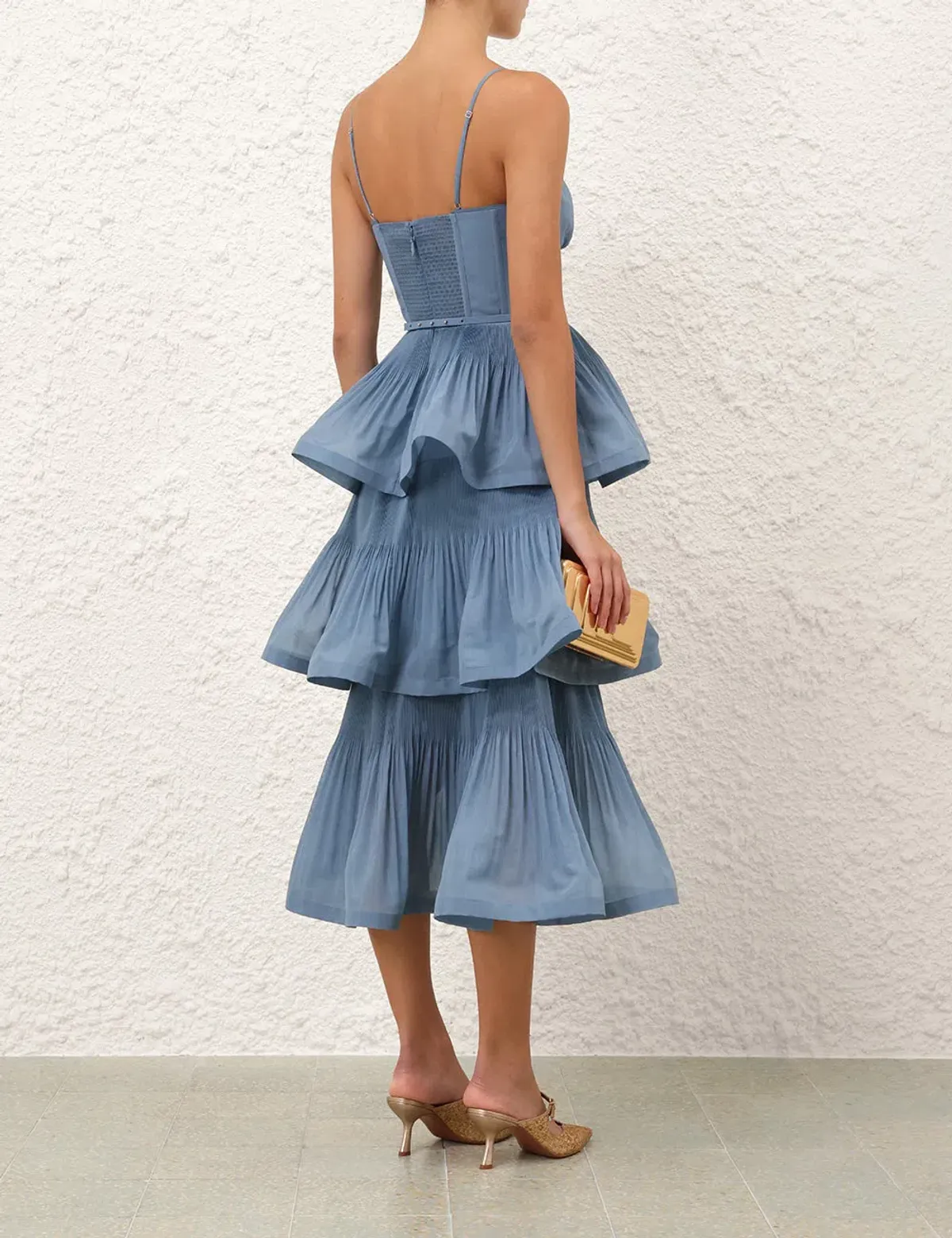 Zimmermann Pleated Tiered Midi Dress Blue Size 0 / AU 8 - Image 4