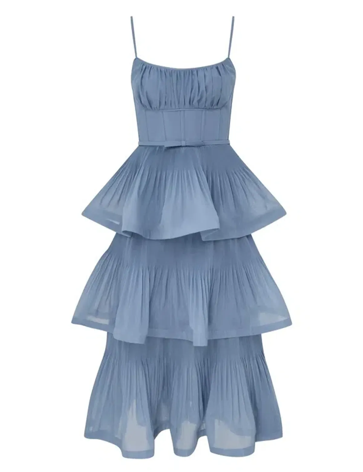 Zimmermann Pleated Tiered Midi Dress Blue Size 0 / AU 8 - Image 5