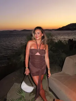 Benni Prianka Halter Mini Dress in Espresso Size 6 for rent on The Volte - image 4