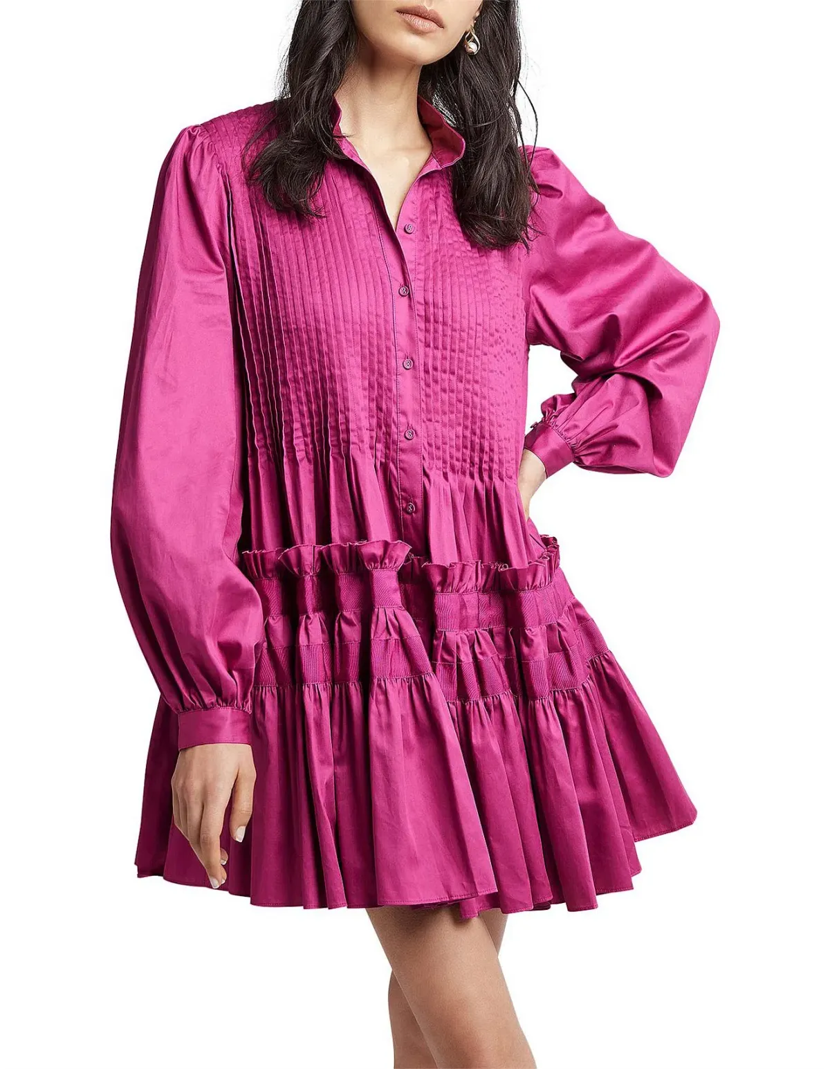 Aje Run Free Long Sleeve Smock Dress Magenta Size 10 - Image 1