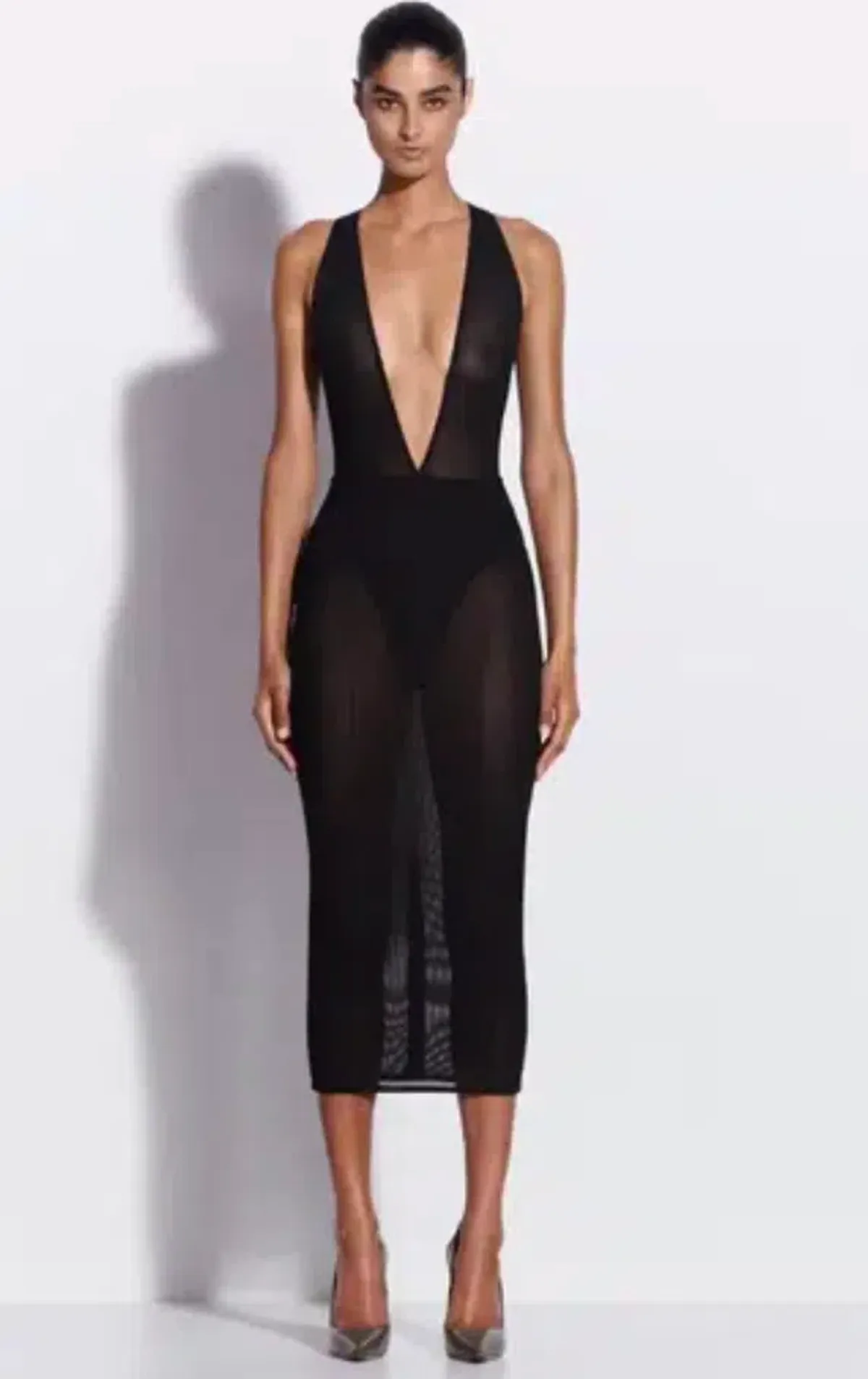 Alex Perry Halter Midi Dress in Stretch Mesh Black AU 6 - Image 1