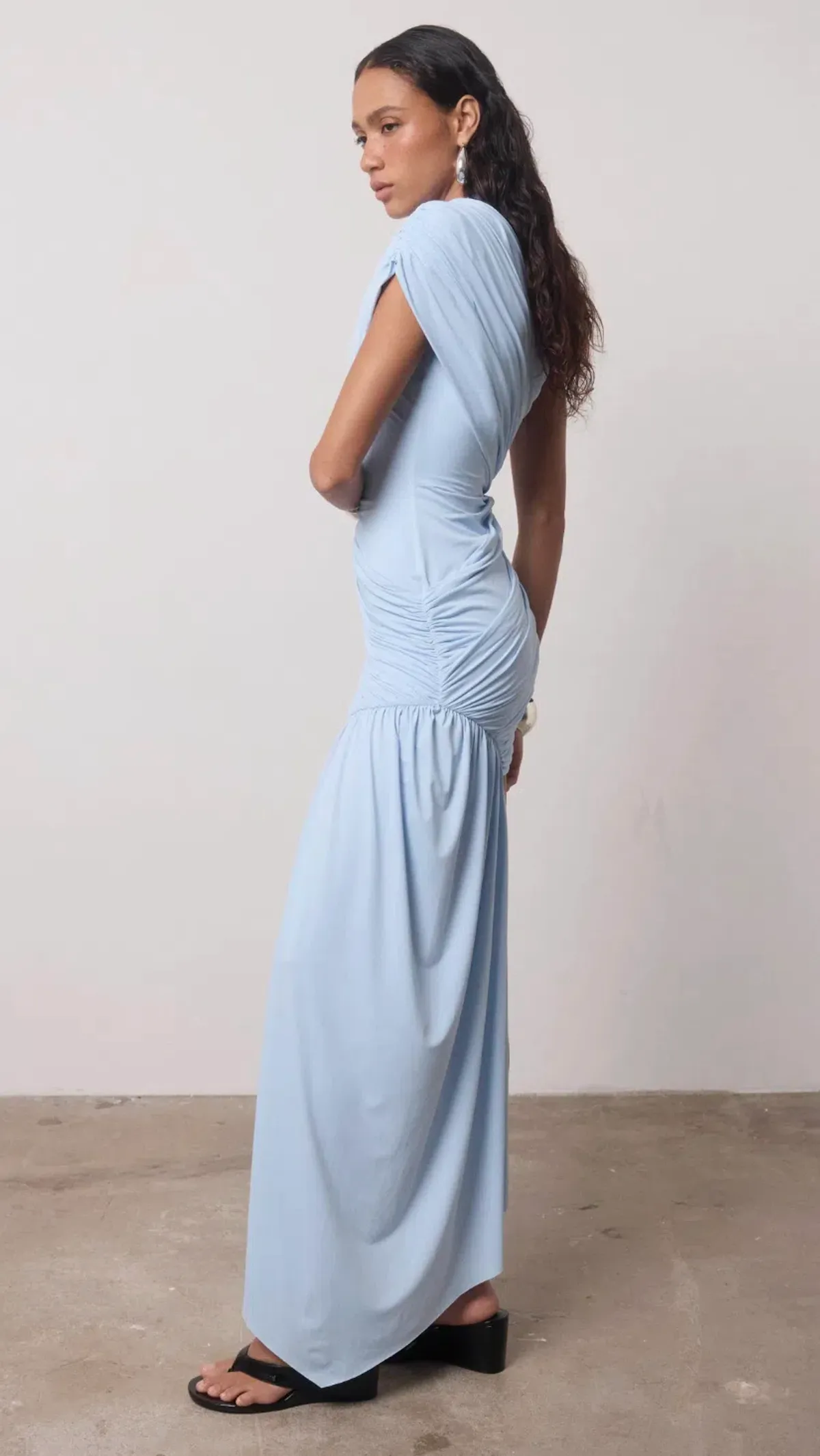 De La Vali Ravenna Draped Jersey Mini Dress in Sky Blue AU 8 - Image 6