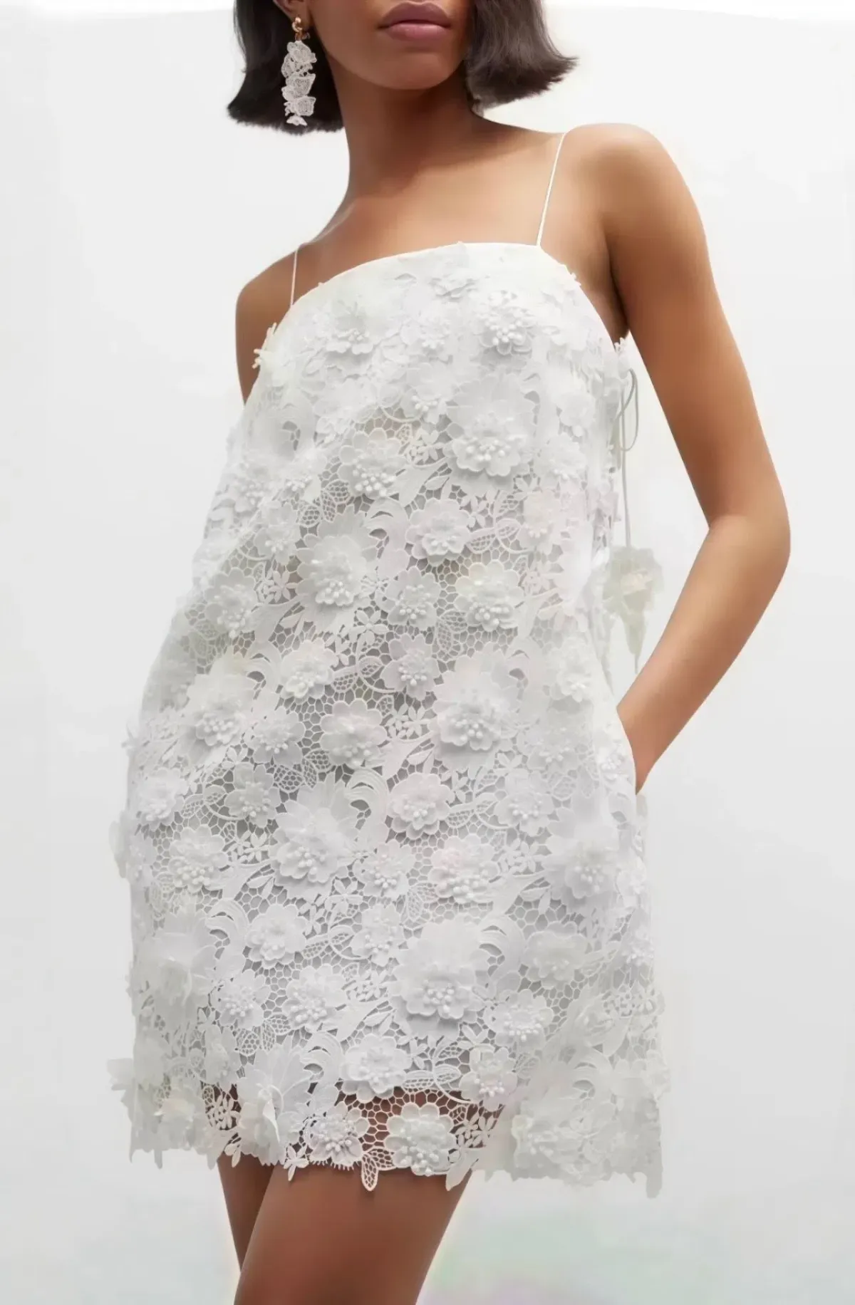 Zimmermann Raie Lace Flower Mini Dress Ivory Size 0 / AU 8 - Image 1
