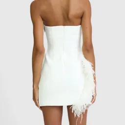 By Johnny Sadira Spiral Feather Mini Dress White Size 8 for rent on The Volte - image 3
