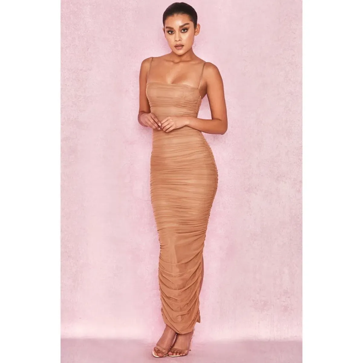 House of CB Fornarina Mesh Organza Midi Dress Nude Size 14  - Image 1