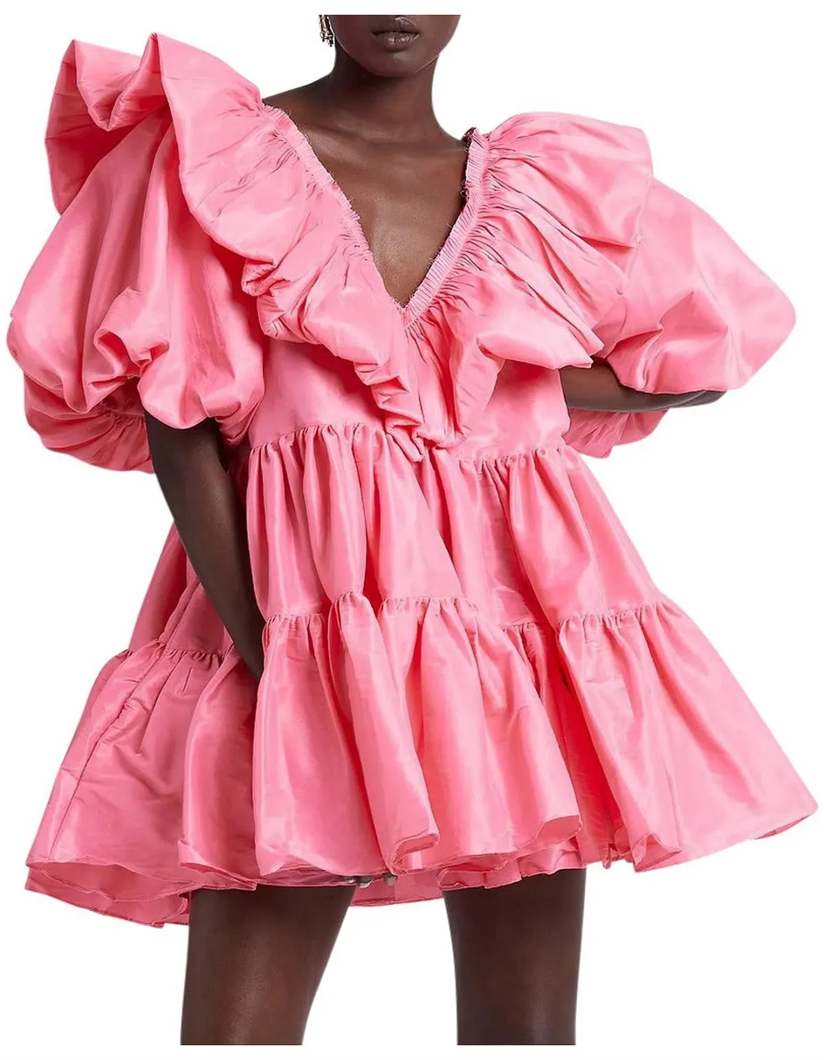 AJE SOLSTICE pink RUFFLE puff sleeve TIERED SMOCK DRESS SIZE 14  - Image 7