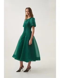 Aje Nova Pleated Midi Dress Emerald Green Size 12 for rent on The Volte - image 3