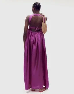 OROTON Strappy Open Back Poplin Maxi Sundress in Magenta Size 10 for rent on The Volte - image 4
