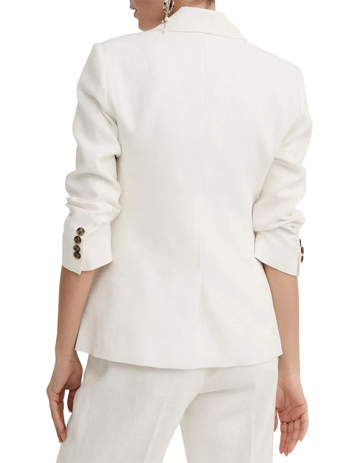 Witchery Linen Double-Breasted Crop Sleeve Blazer White Size 8 - Image 5