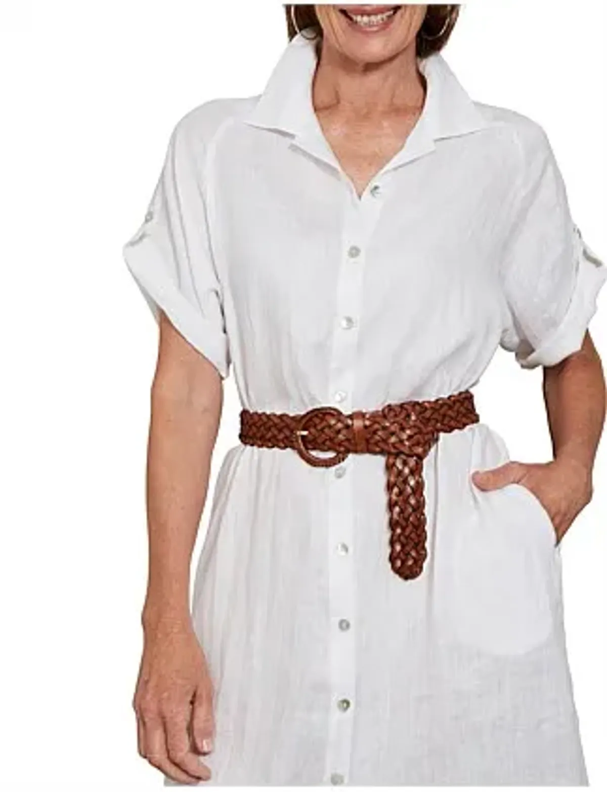 Eb And Ive Short Tab Sleeve Linen Studio Shirt Dress Salt Size S - Image 5