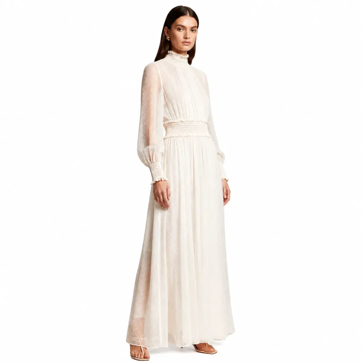 Zimmermann Dress White Shirred Coupé Silk-Blend Maxi Sz 3/ AU 12-14 - Image 4