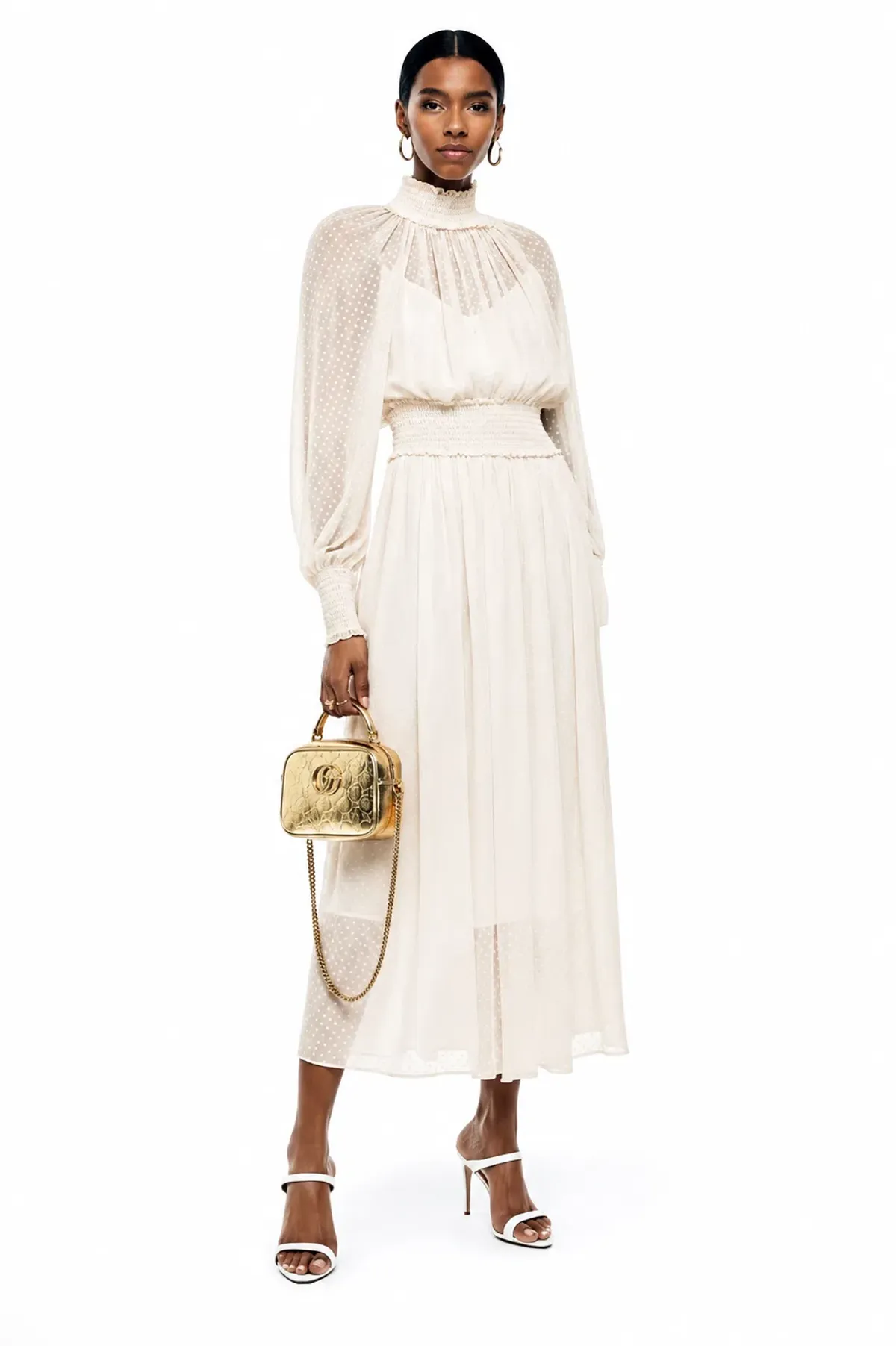 Zimmermann Dress White Shirred Coupé Silk-Blend Maxi Sz 3/ AU 12-14 - Image 3