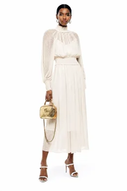 Zimmermann Dress White Shirred Coupé Silk-Blend Maxi Sz 3/ AU 12-14 for rent on The Volte - image 3