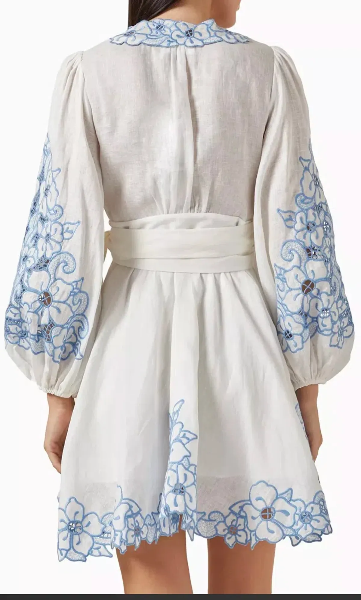ZIMMERMANN Embroidered linen mini wrap dress. Size 1 - Image 2