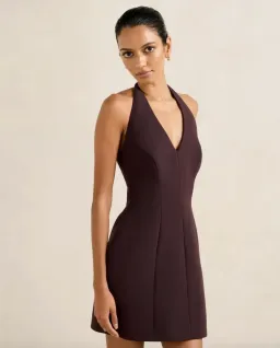 Riley Petite Structured Halter Mini Dress chocolate size 10  for rent on The Volte - image 3