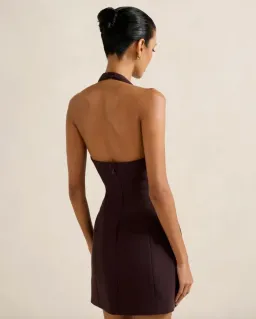 Riley Petite Structured Halter Mini Dress chocolate size 10  for rent on The Volte - image 2