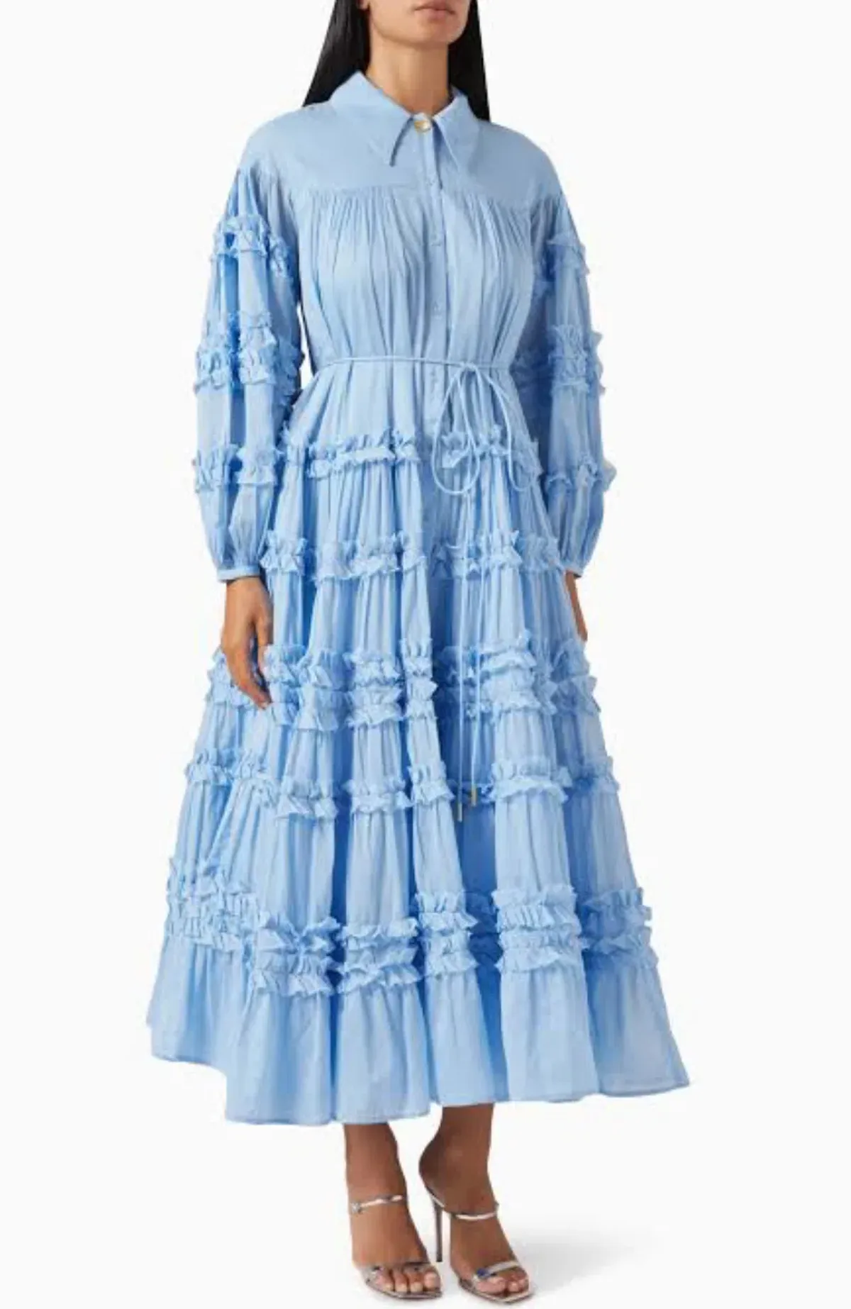 AJE PASTICHE TIERED MAXI DRESS IN POWDER BLUE WITH BELT SIZE 10 - Image 1