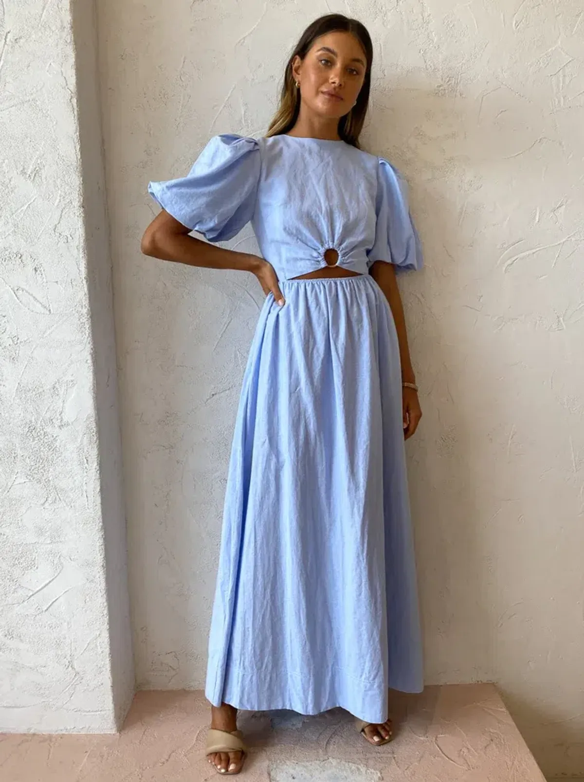 By Nicola Dahlia Ring Detail Maxi Dress In Sky - Image 4
