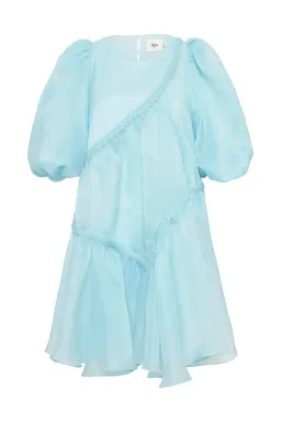  Aje Riviera Asymmetric Braided Puff Sleeve Smock Dress Blue Size 12 for rent on The Volte - image 6