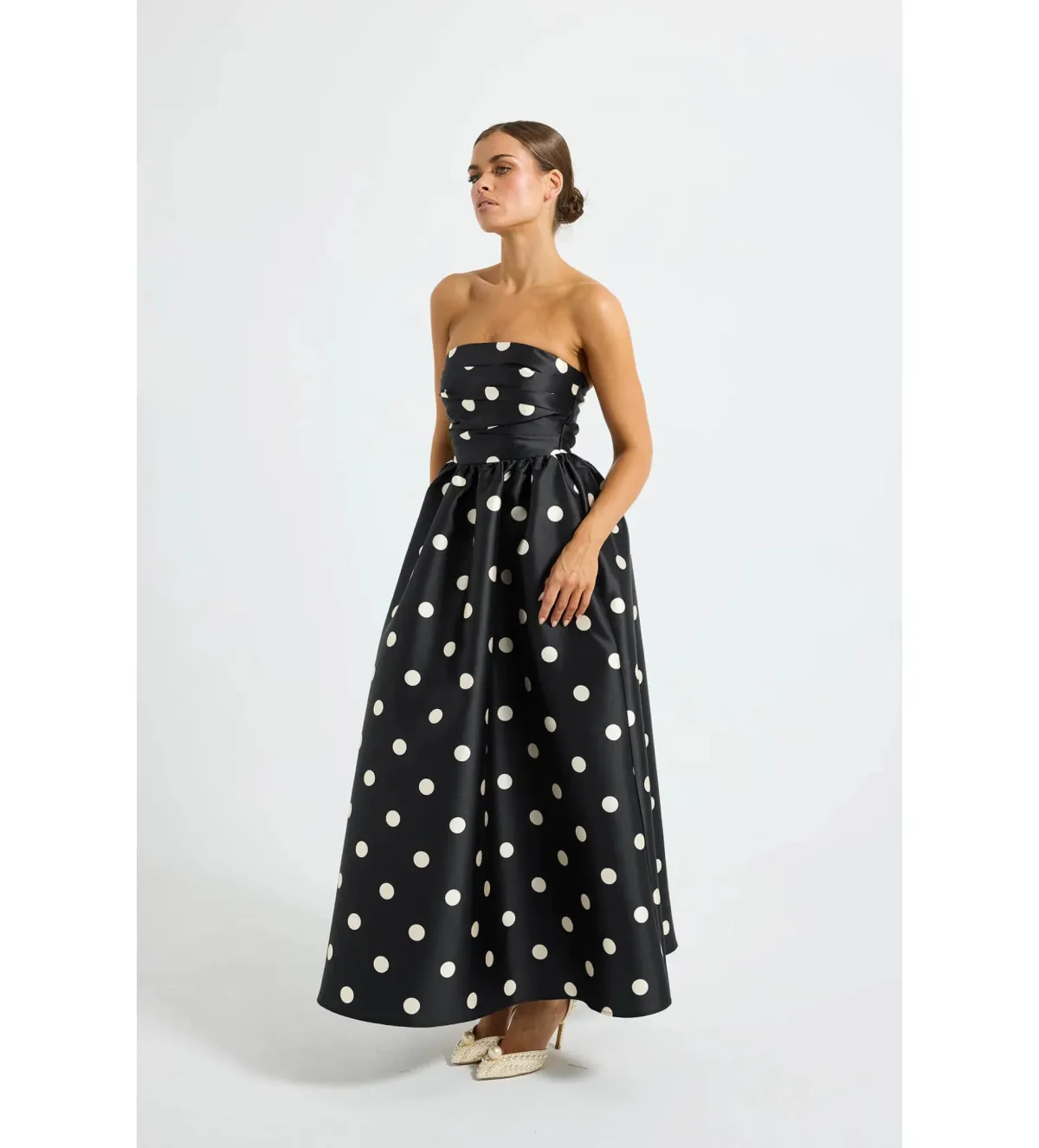 Pasduchas Dottie Strapless Midi Dress Black/Cream Size AU 10 - Image 2
