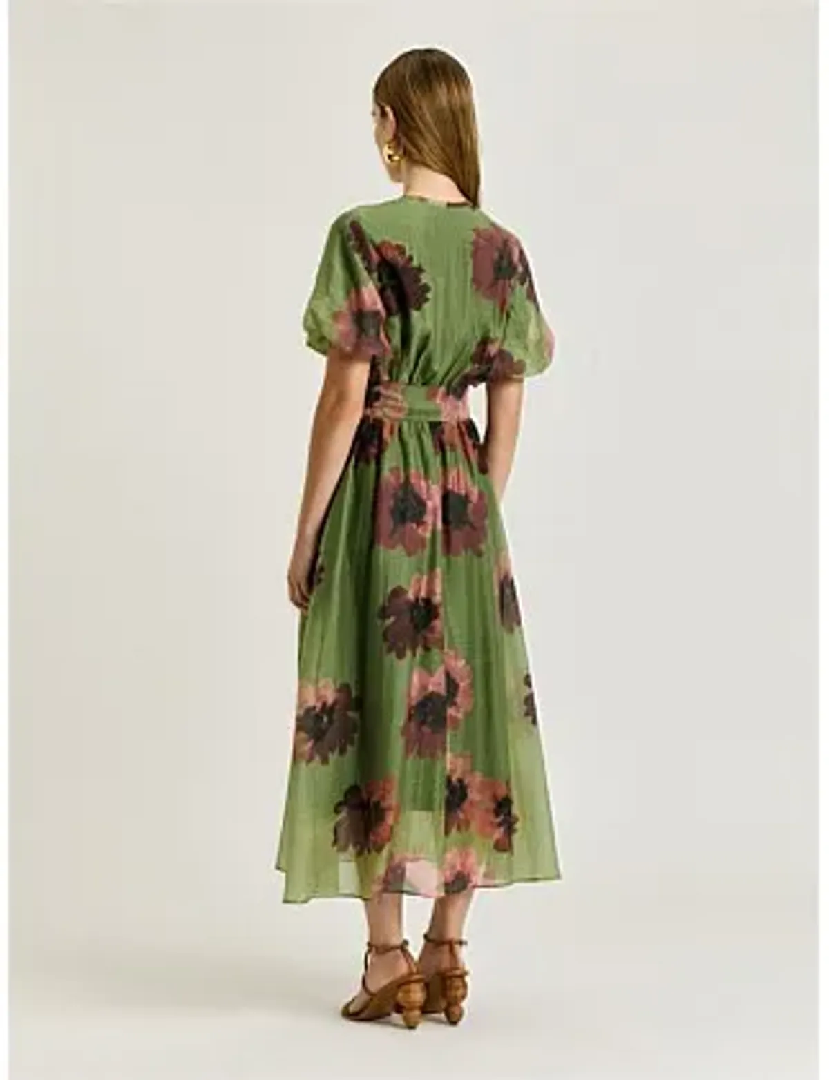 Veronika Maine WATER POPPY BELTED MIDI DRESS Green Size 8 - Image 4