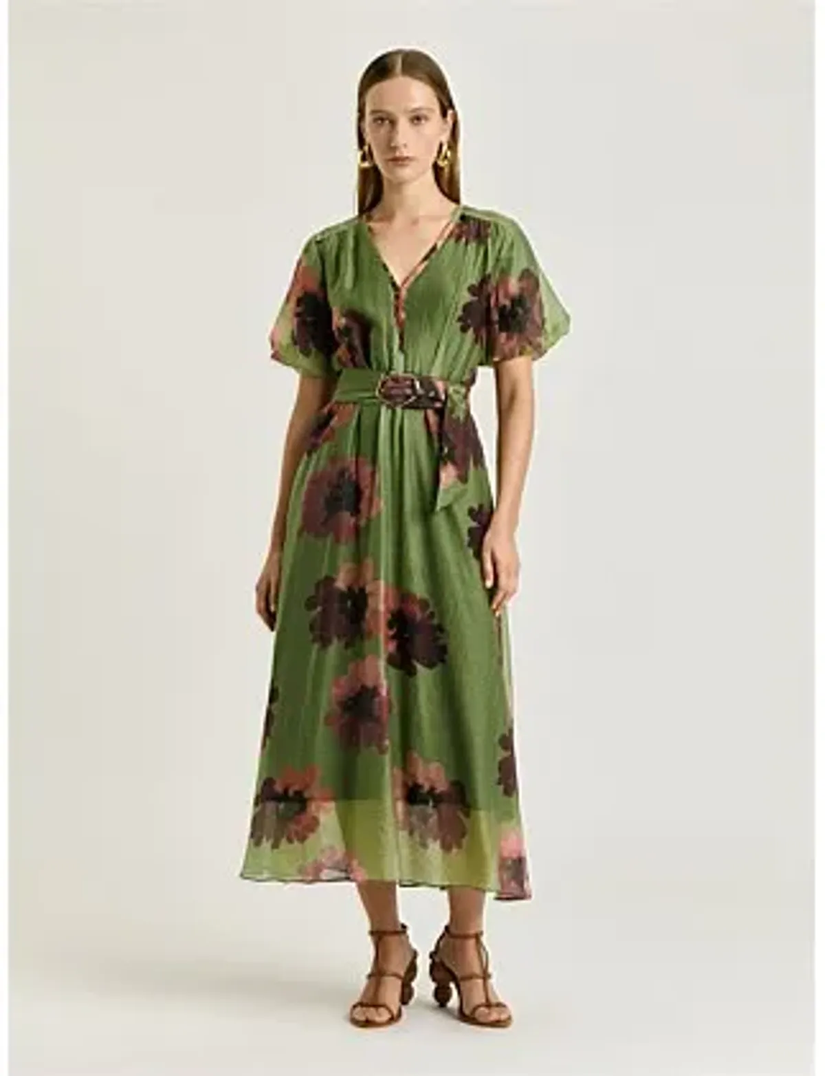 Veronika Maine WATER POPPY BELTED MIDI DRESS Green Size 8 - Image 2