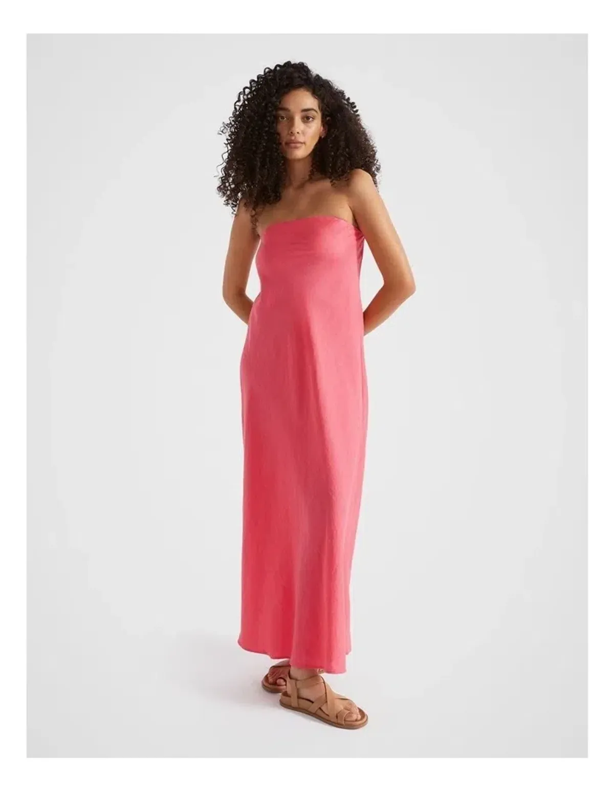 Seed Heritage Core Linen Strapless Maxi Dress in pink - Image 1