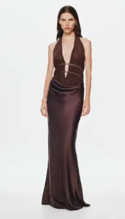 MISHA Celine Satin Maxi Brown size 10  for rent on The Volte - image 1