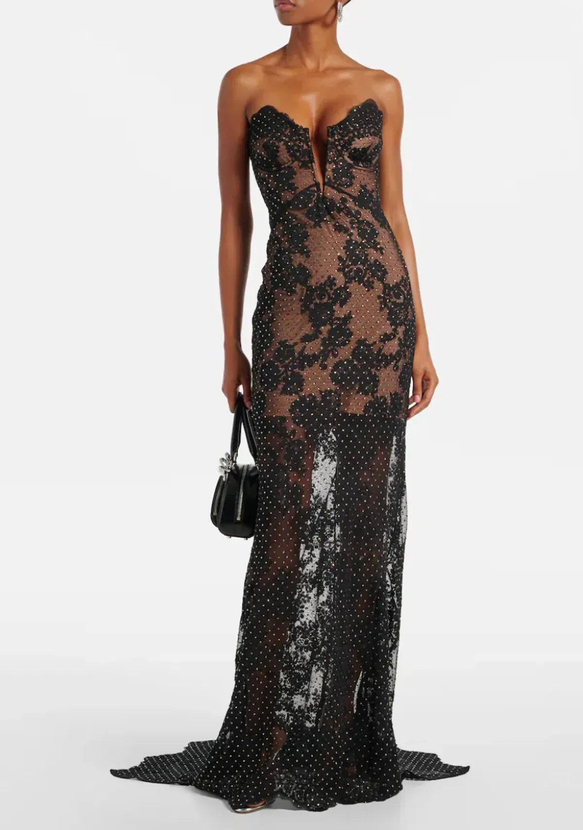 Self Portrait Rhinestone Embellished Sheer Gown Black Size AU 12 - Image 1