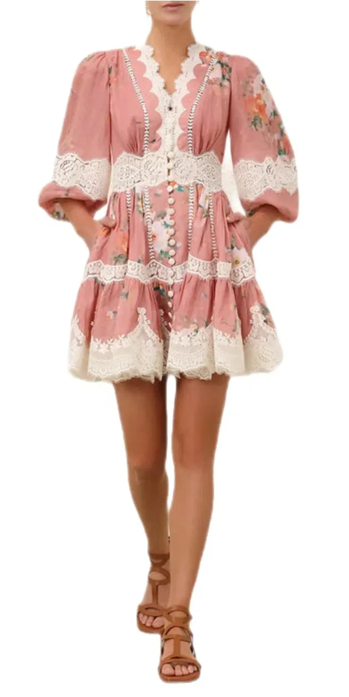 Zimmermann Everley Lace Trim Mini Dress Size 1 - Image 4