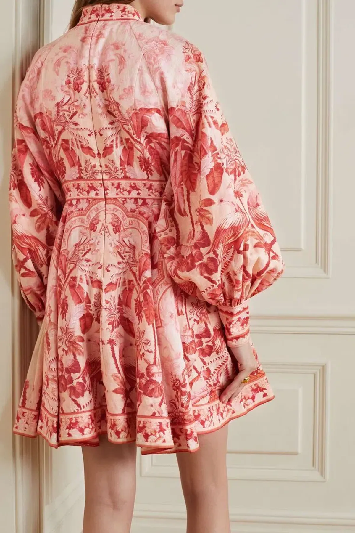 Zimmermann Lyre Billow Sleeve Mini Dress Red Palm Size 2 (AU 12) - Image 4