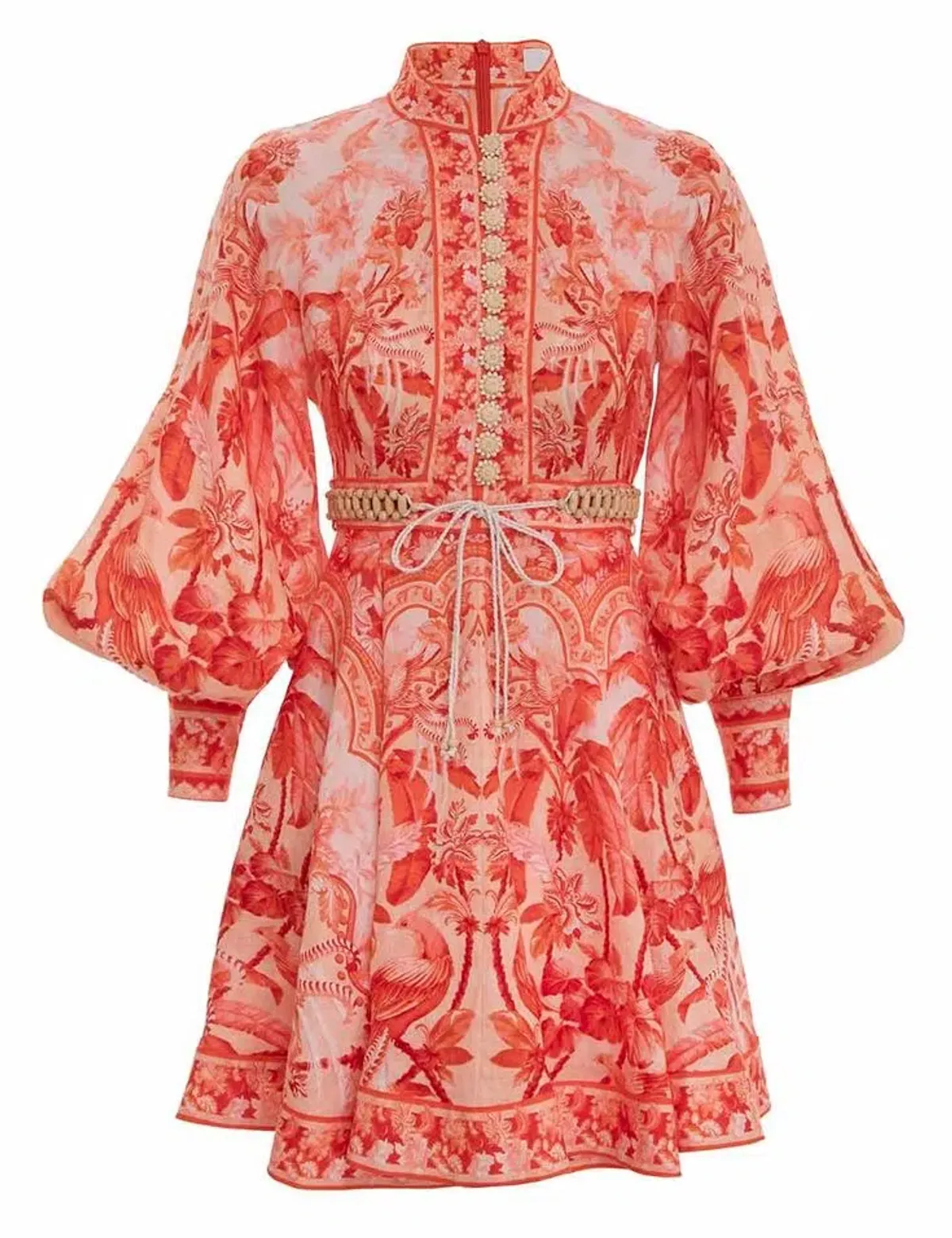 Zimmermann Lyre Billow Sleeve Mini Dress Red Palm Size 2 (AU 12) - Image 5