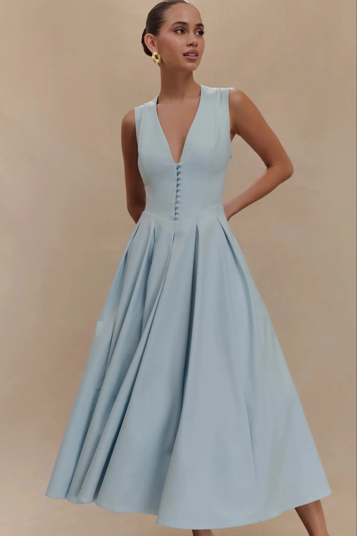 Meshki Keely Cotton Sleeveless Midi Dress - Sky Blue - Image 3
