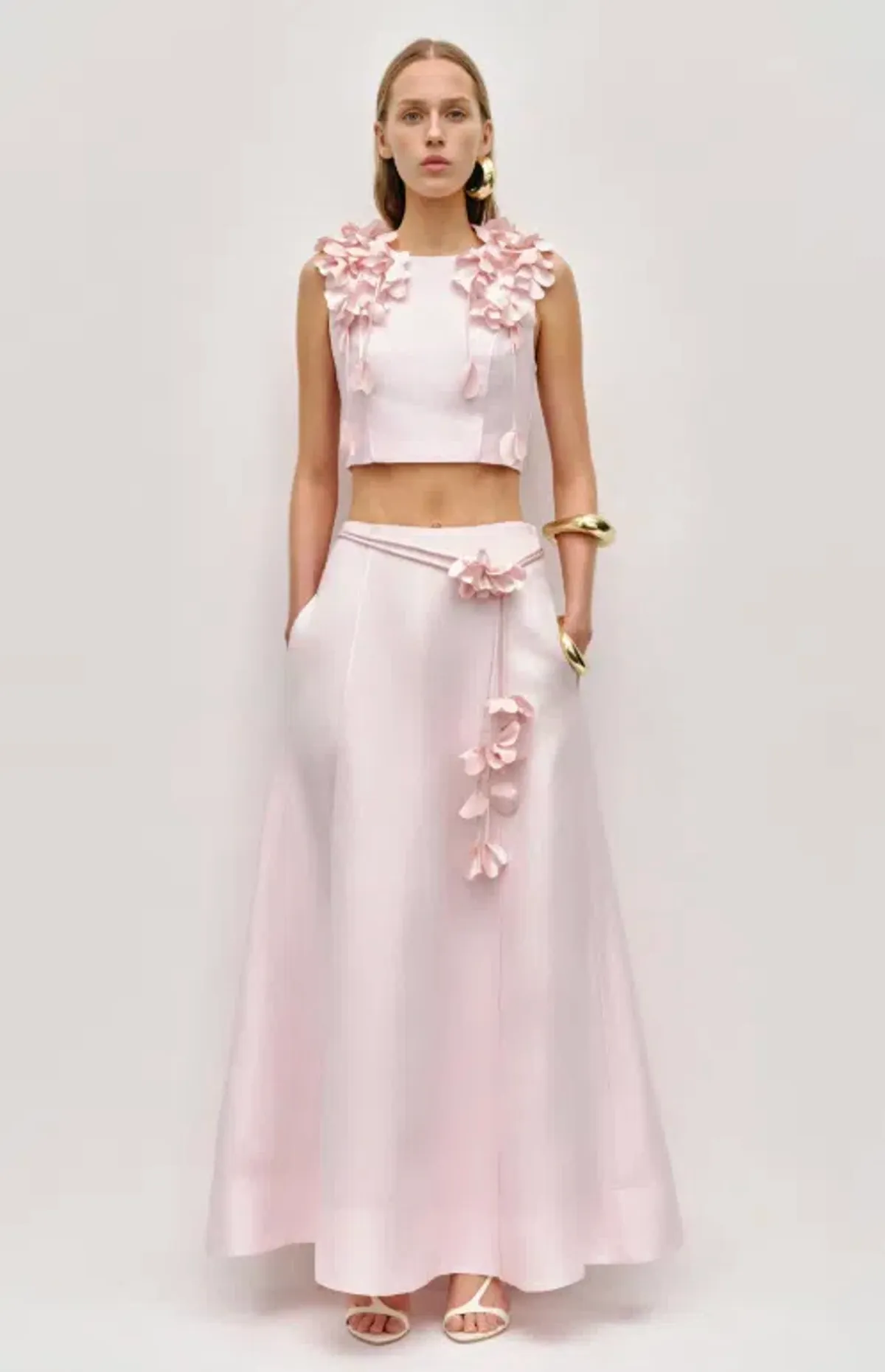 Aje Camille Skirt Size 6 and Flower Top Size 8 Pastel Baby Pink - Image 1