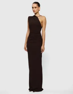 Effie Kats Greer Gown Asym in Coffee Chocolate Brown in Size XS / 6 AU for rent on The Volte - image 1