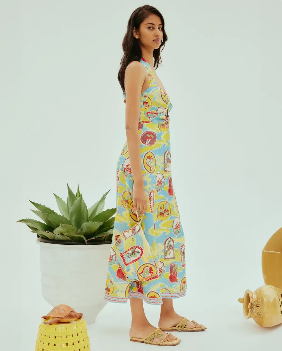 Alemais Emilio Midi Dress Size AU 8 Halterneck European Flax Linen Bust Peephole - Image 2