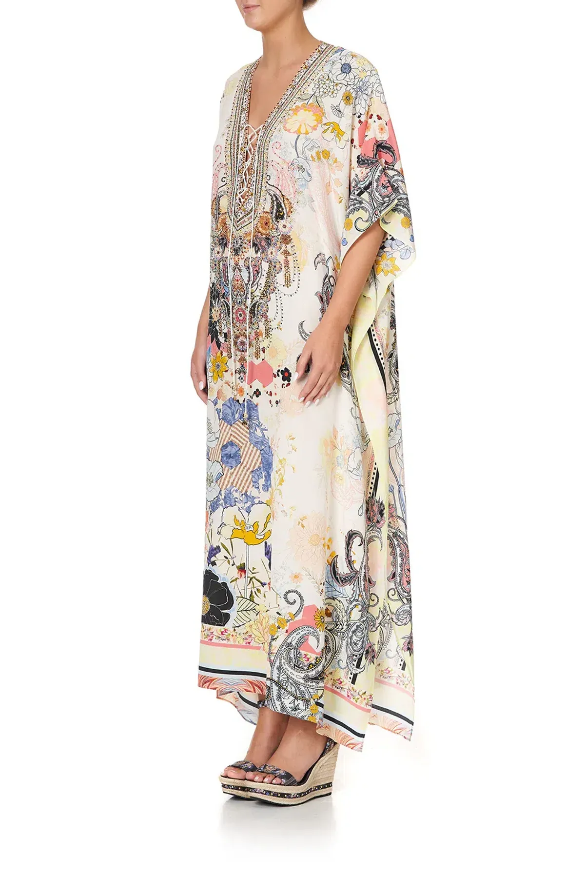 Camilla Lace Up Kaftan Britain Bouquet OS - Image 5