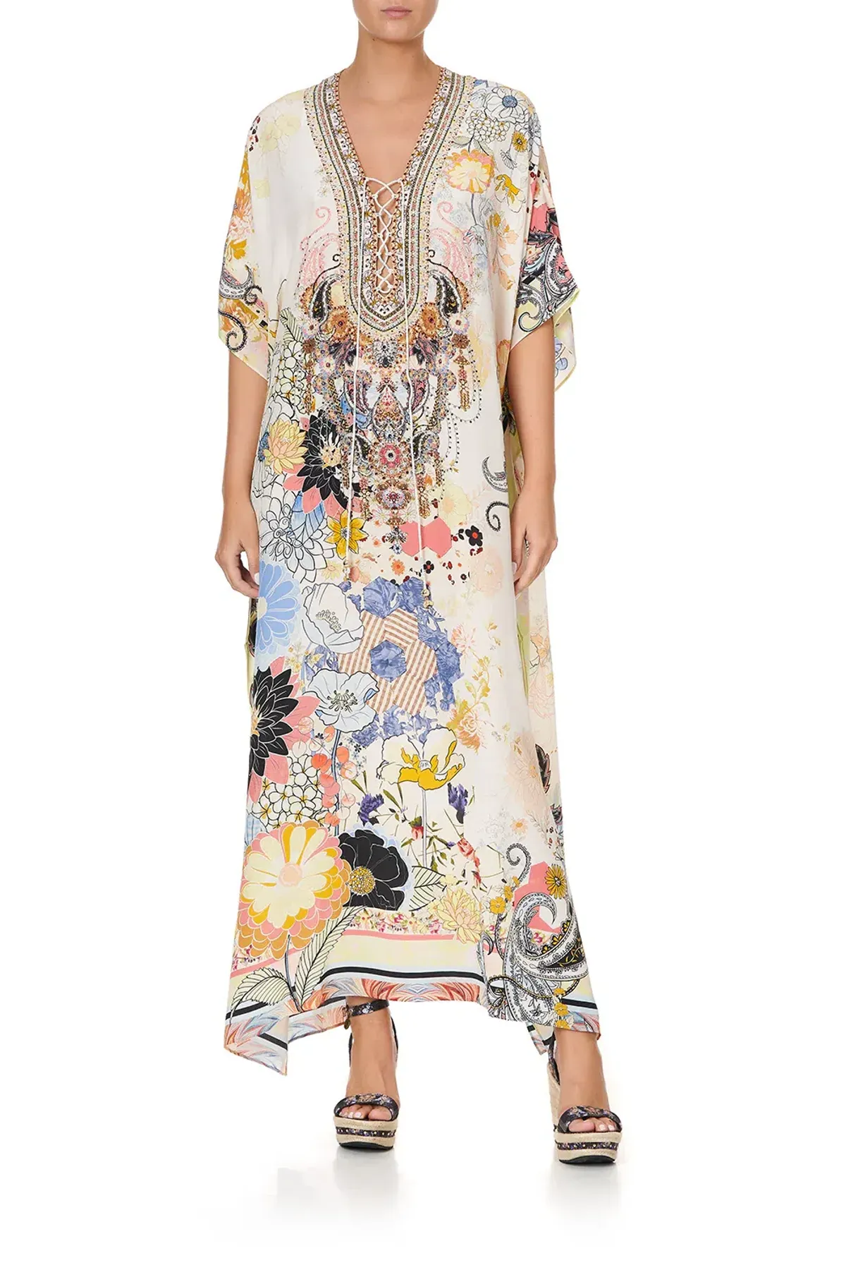 Camilla Lace Up Kaftan Britain Bouquet OS - Image 1