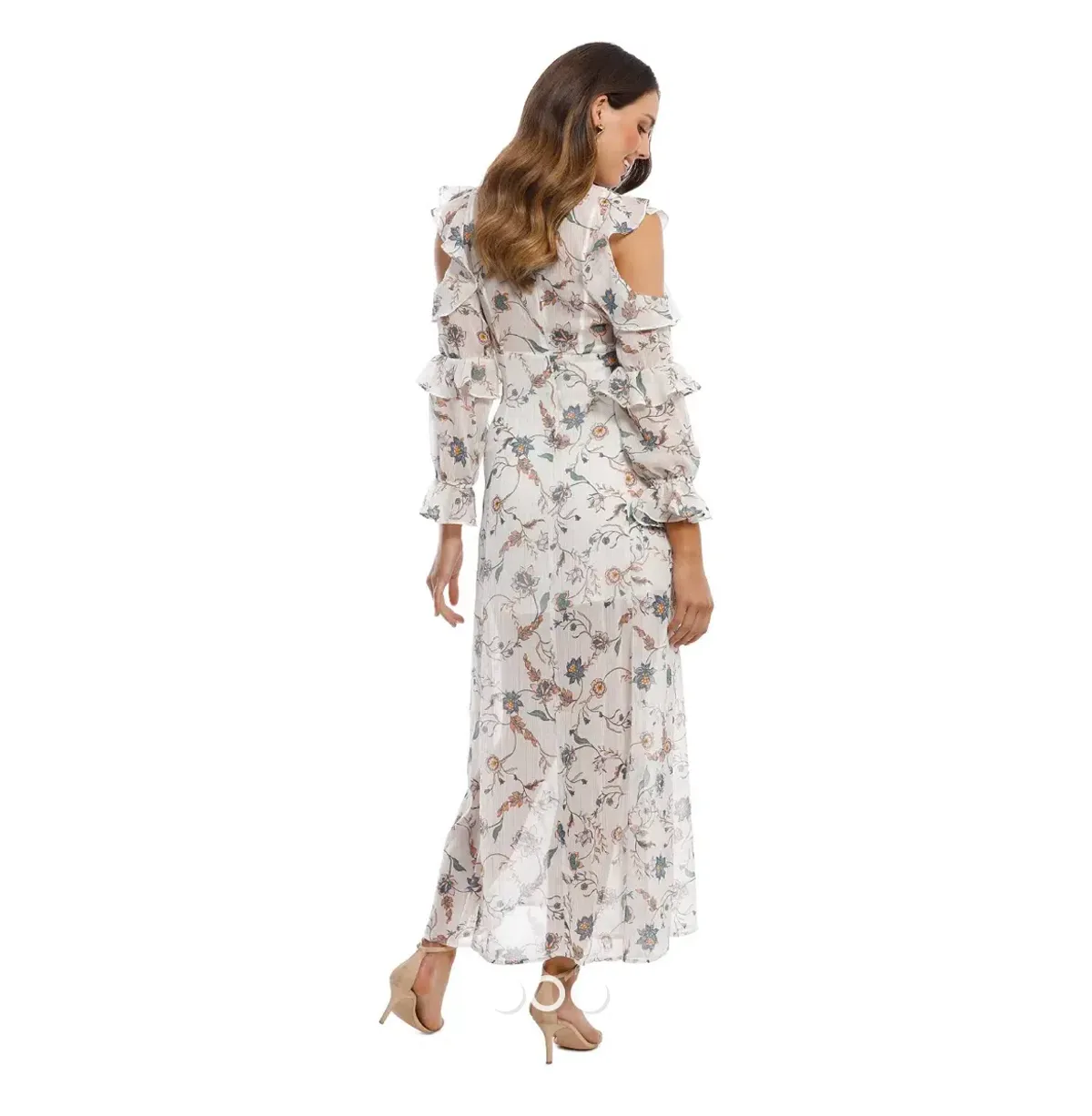 For Love & Lemons Elyse Ruffle Maxi Dress Size M Long Sleeve V Neck - Image 2