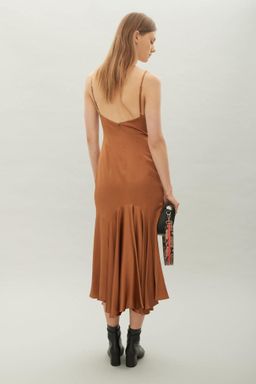 Hansen and Gretel sleek silk tan midi dress size 10 for rent on The Volte - image 3