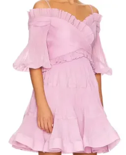 zimmermann pleated off the shoulder mini dress size 1 for rent on The Volte - image 1