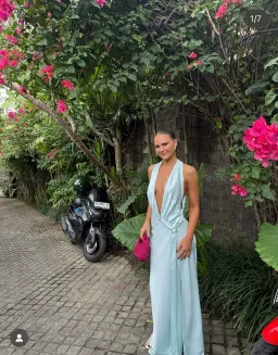 Misha Collection The Harlow Satin Maxi Dress in Ice Blue Size Small / 8 AU for rent on The Volte - image 8