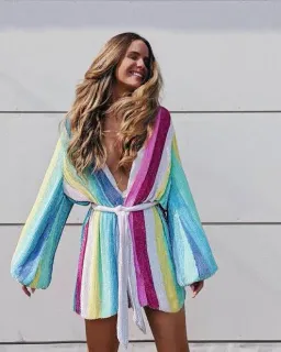 Retrofete Gabrielle Robe Sequin Dress Size Small S Unicorn Stripe Rainbow for rent on The Volte - image 3