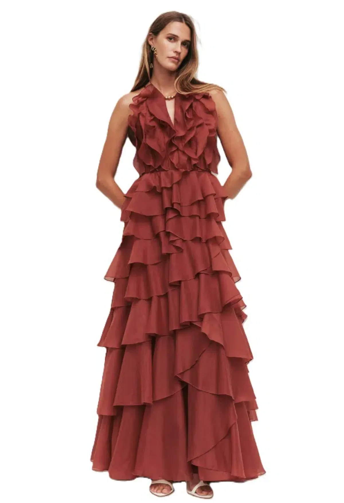 Aje Cleo Maxi Gown in Rust Red Size 12 - Image 2