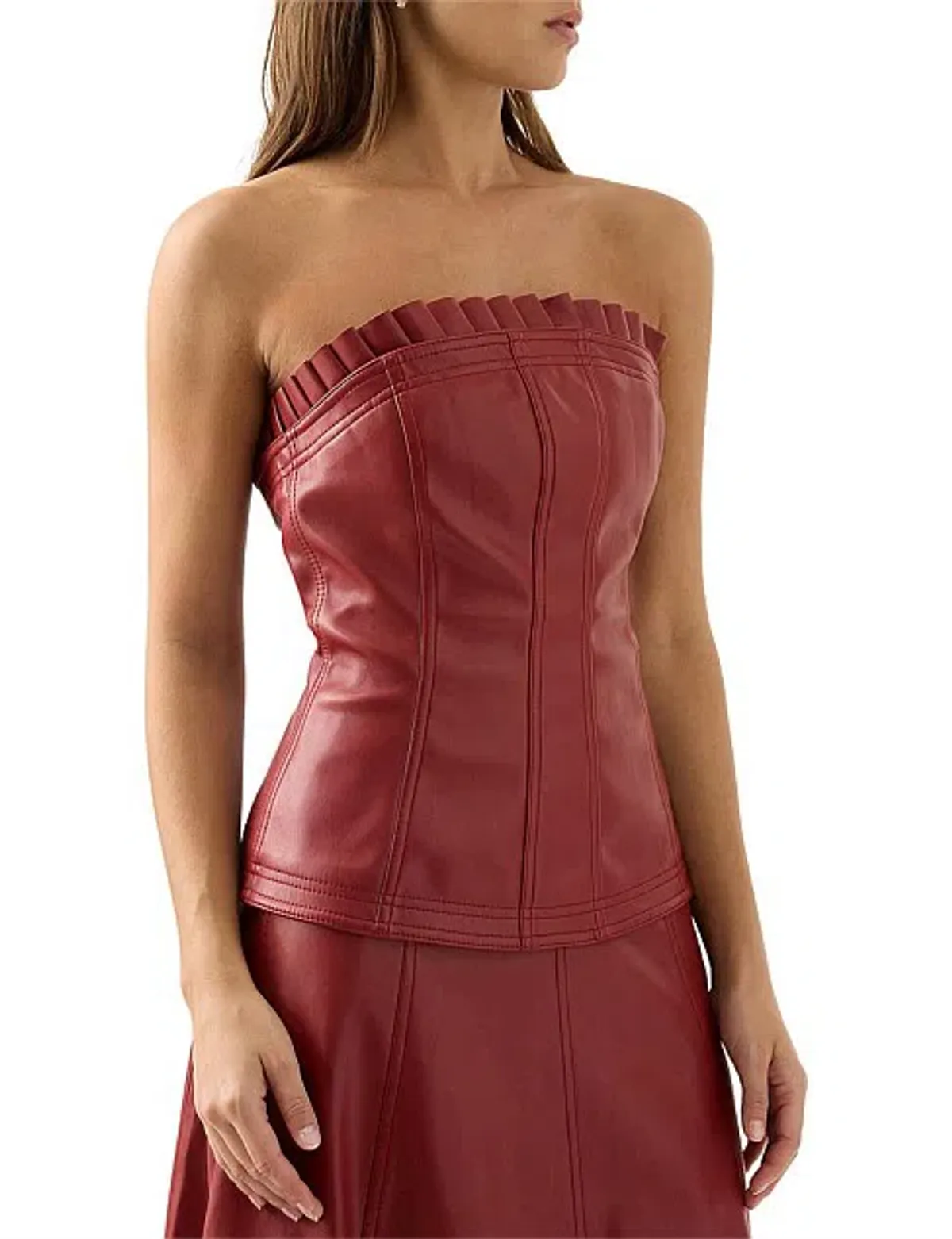 Aje Stanhope Vegan Leather Corset Top Burgundy Size AU 6 / XS - Image 3