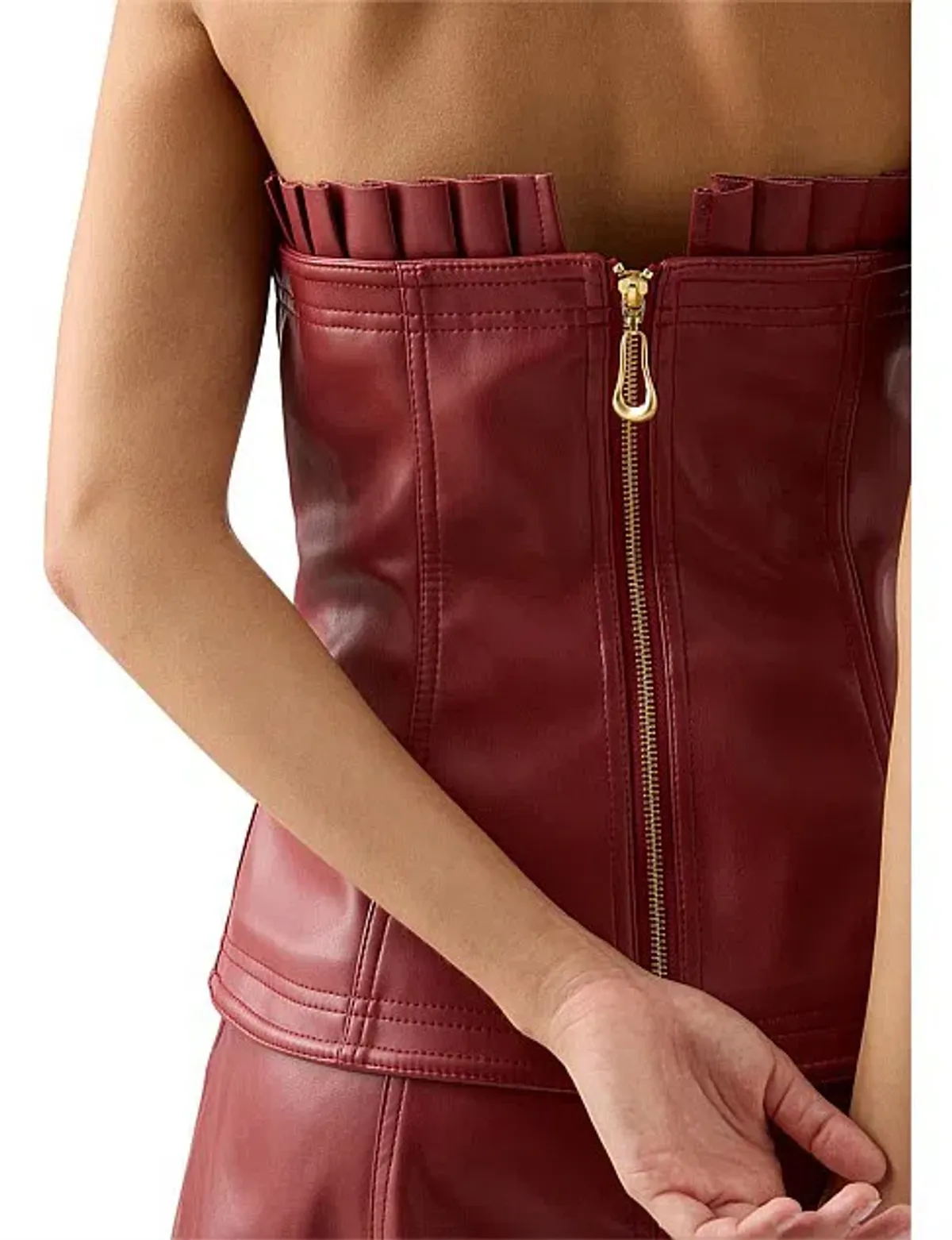 Aje Stanhope Vegan Leather Corset Top Burgundy Size AU 6 / XS - Image 4