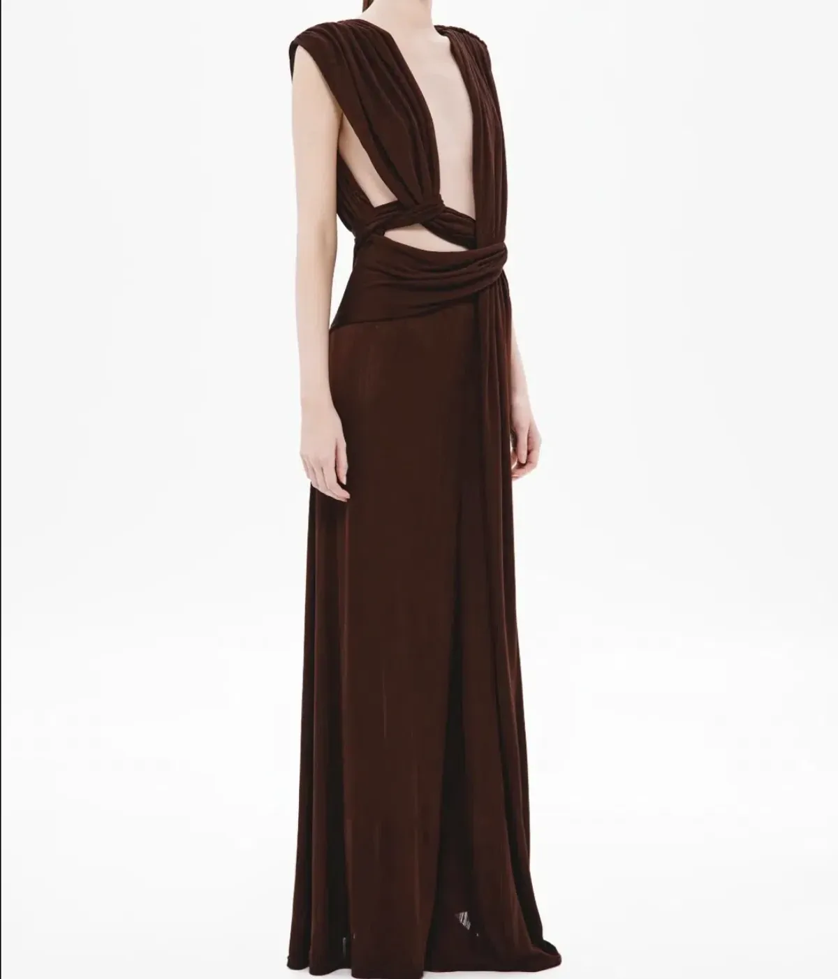 Misha The 'Naomi' Draped Rib Dress Chocolate - Image 2