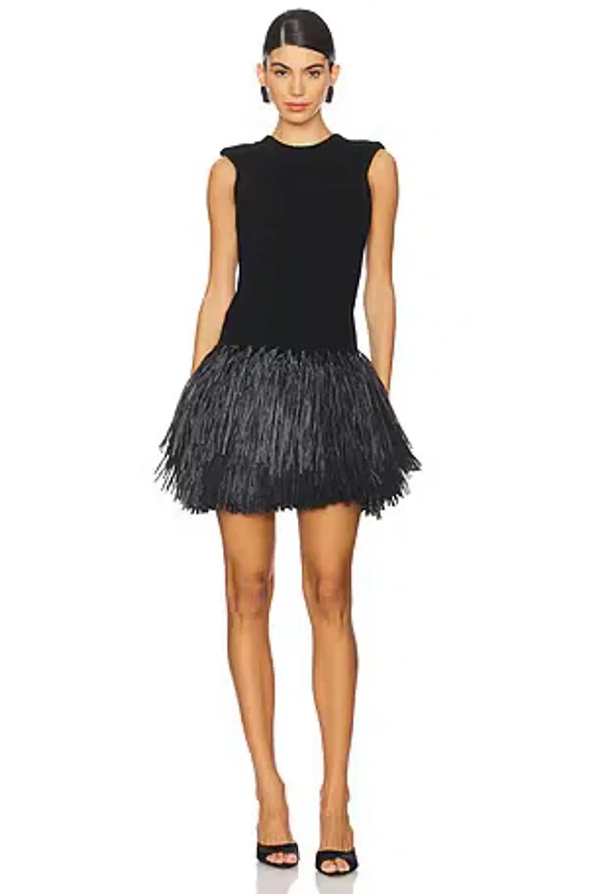 Aje Rushes Raffia Black Mini Dress Size XXS Stretchy Knit - Image 1